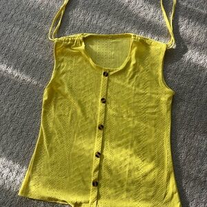 Yellow Sleeveless Button-Up Top